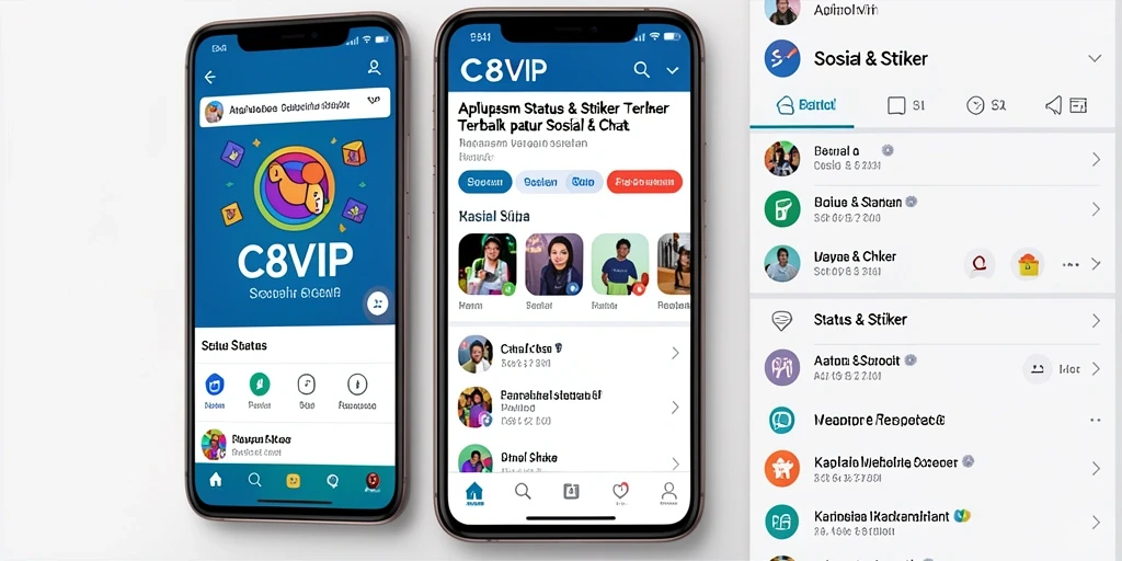 Antarmuka menarik C8VIP dengan berbagai stiker sosial.