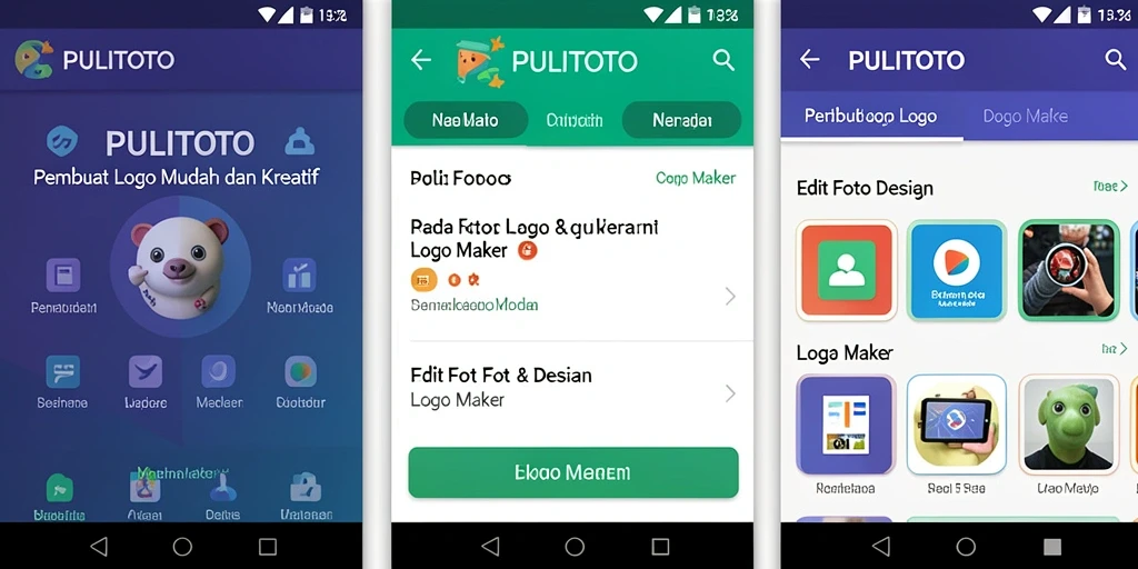 Antarmuka pengguna PULITOTO yang simpel dengan fitur Logo Maker.